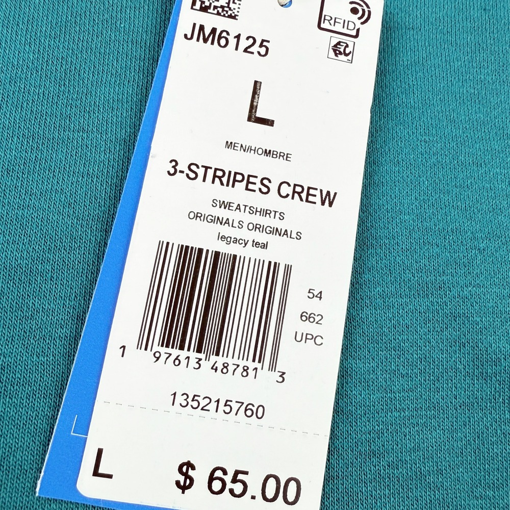 ADIDAS 3 Stripe Crew Sweatshirt Adicolor Size L Mens Legacy Teal JM6125 - New - Picture 4 of 7